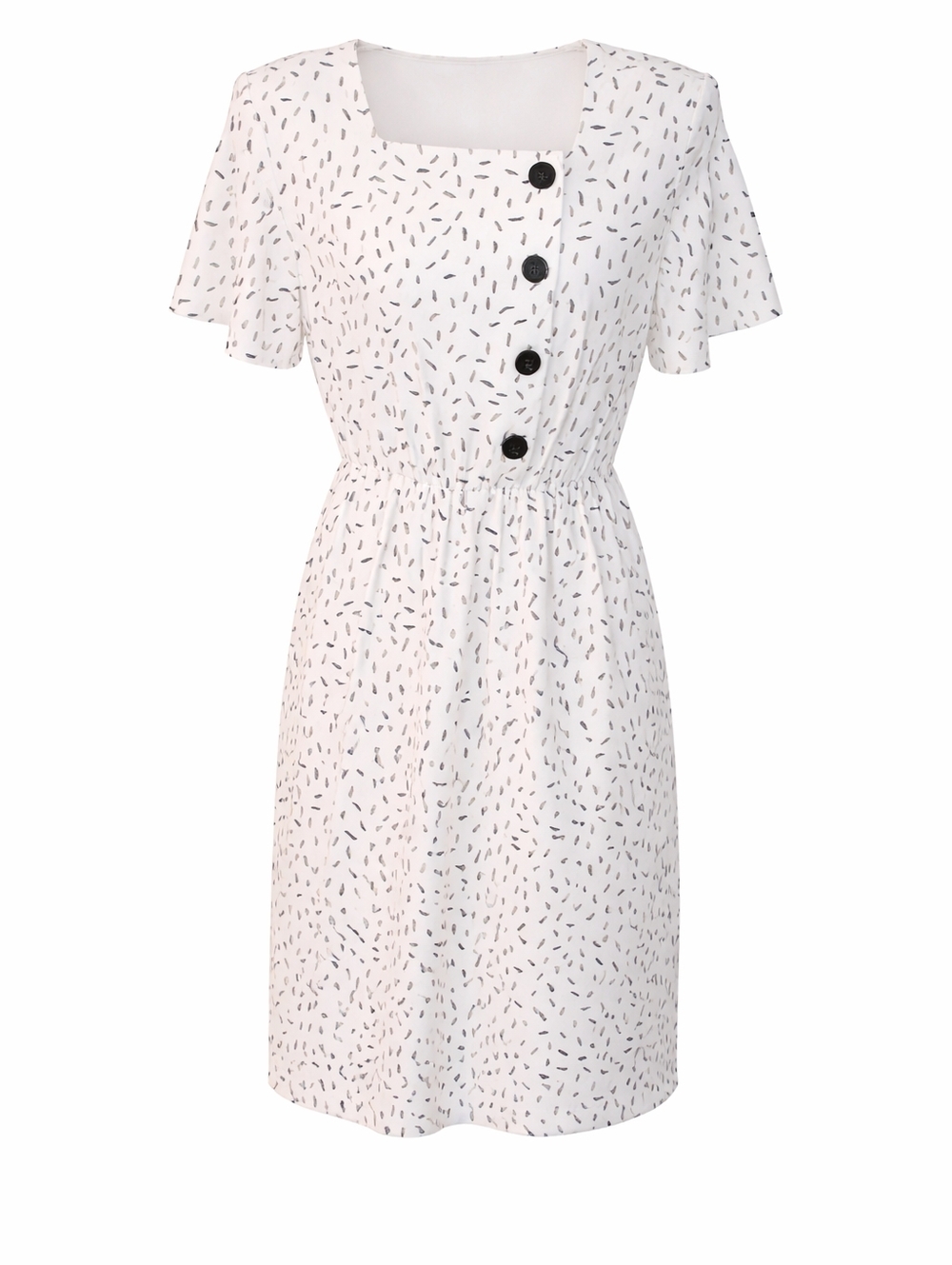 Vintage 80s-90s Henry Lee White and Black Print Short-Sleeve Midi Dress